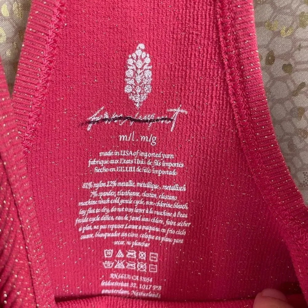 Free People Happiness Runs Lurex Sweetheart Crop Tank Pink Glitter Lovestruck
